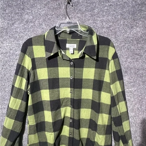 D & Co. Women's Long Sleeve Button Up Collared Green/ Black Medium - Picture 2 of 7